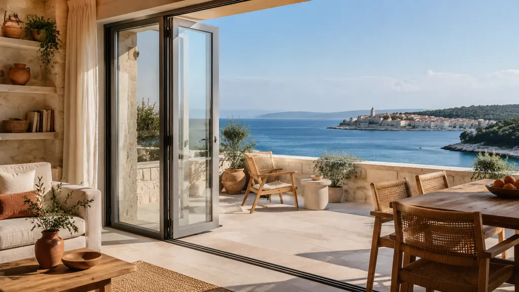 Modern Mediterranean apartment overlooking the Adriatic coast on Rab Island